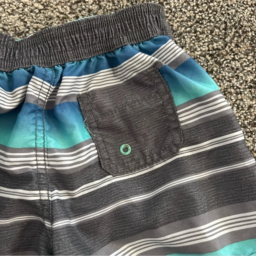 Carter's Baby Boy Teal Gray Striped Swim Shorts Trunks 18 months